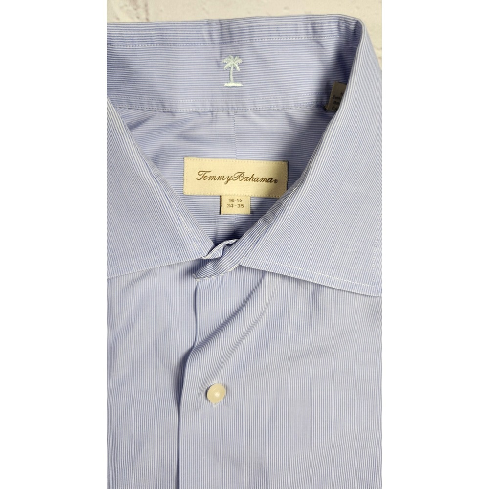 Tommy Bahama Mens Blue White Pinstripe Button Down Dress Shirt 16.5 34/35 - Picture 2 of 5